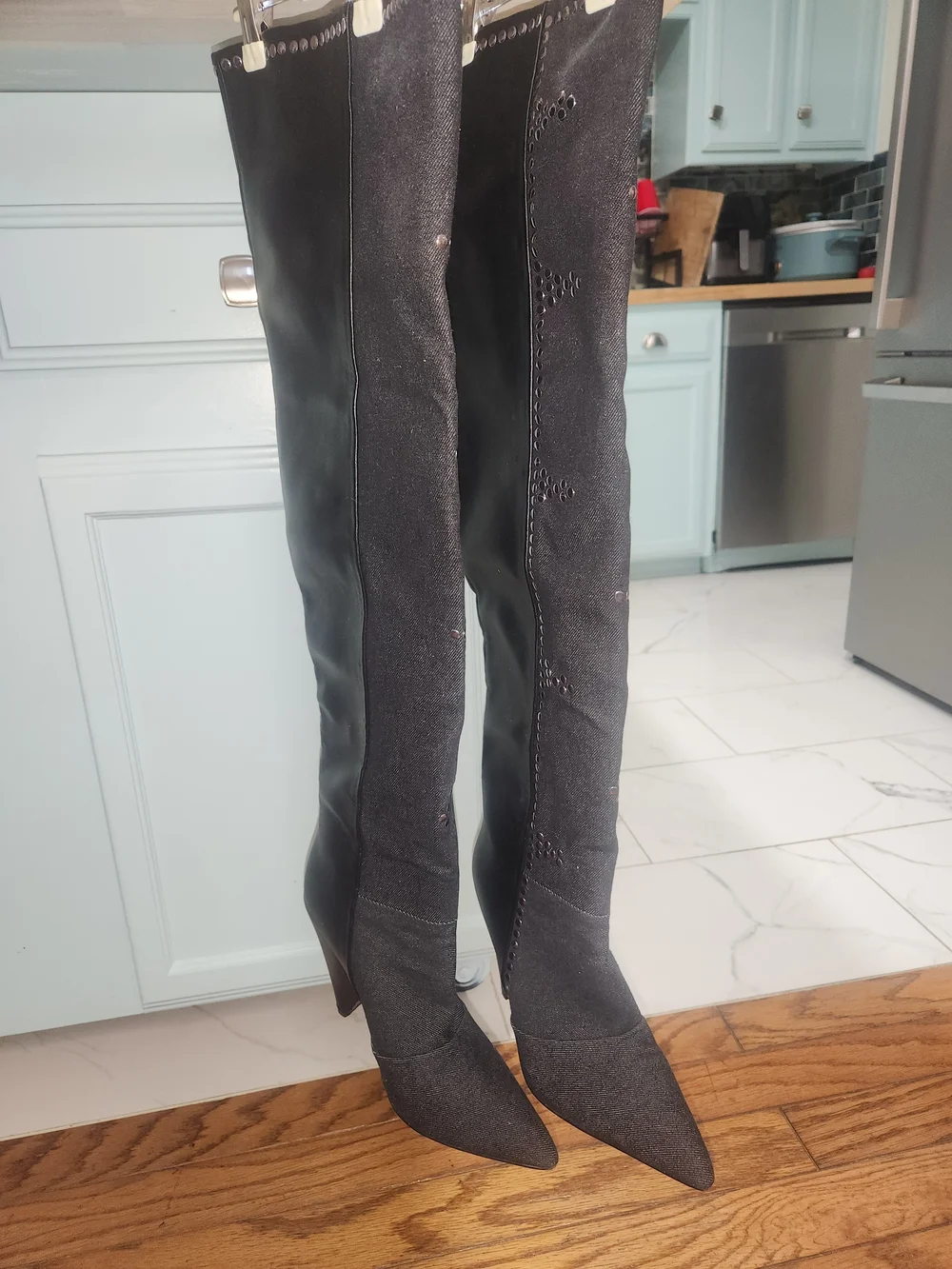Fashion Nova Black Over-the-Knee Studded Pointed-Toe Boots
